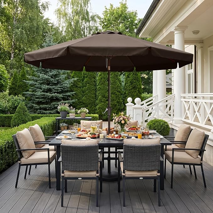 ABCCANOPY 9ft Scalloped Patio Umbrella, Outdoor Table Umbrella with Tilt and Crank, Fiberglass Ribs Deck Umbrella for Patio, Pool, Garden, Picnic (Coffee)