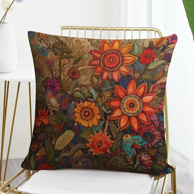 Throw Pillows for Bed Oil Painting Colorful Garden Flowers Pillow Case 16"x16" Fabulous Flowers Spring Decorative Pillow Cover Decorative Outdoor Linen Fabric Pillow Case for Couch Bed Car