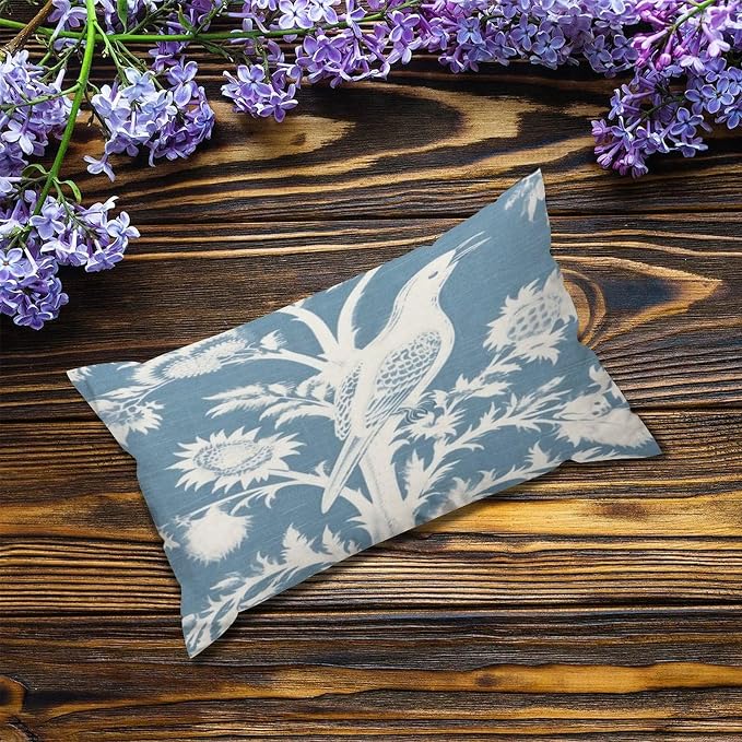 Set of 2 Blue Turquoise and White Birds Plant Pillow Covers 12x20in Farmhouse Canvas Cushion Covers Outdoor for Couch Chair Home Decor for Family Friends