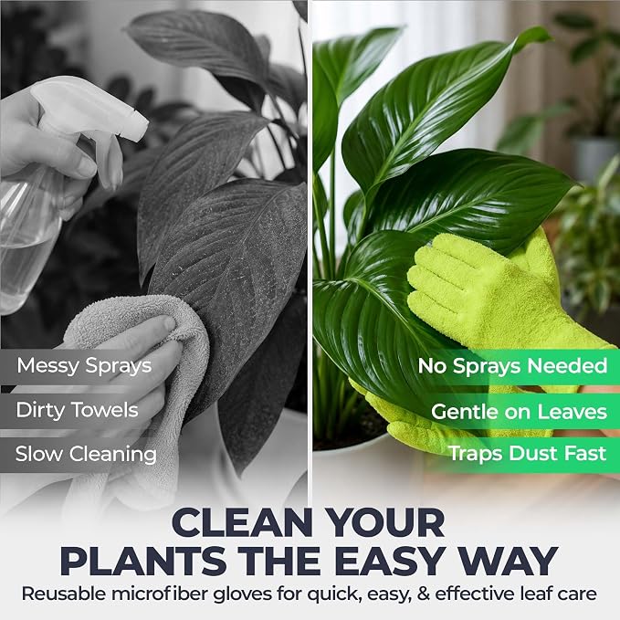 Flora Microfiber Dusting Gloves for Houseplants –Save Your Plants from Hidden Killers–Ultra-Gentle Microfiber