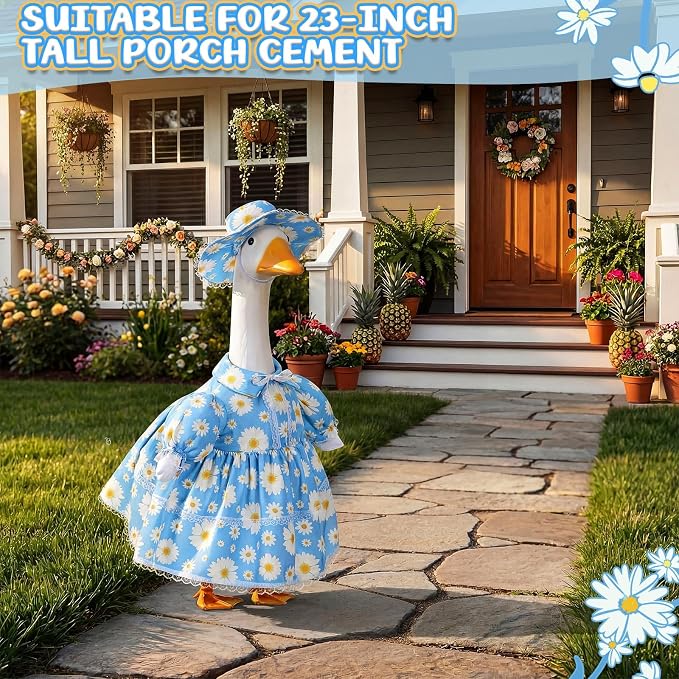 FuWeave Fall Porch Goose Outfit for Lawn Decor | Fits 23"/17" Lawn Plastic/Cement Statue Goose Costume Dress for Front Outdoor Courtyard Garden Patio Yard Decoration