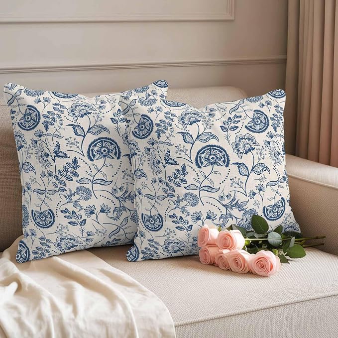 Outdoor Pillow Covers 18x18 Set of 2, Vintage Spring Floral Waterproof Patio Throw Pillow Covers for Couch Sofa Chair, Farmhouse Summer Botanical Retro Decorative Pillowcases for Throw Pillows