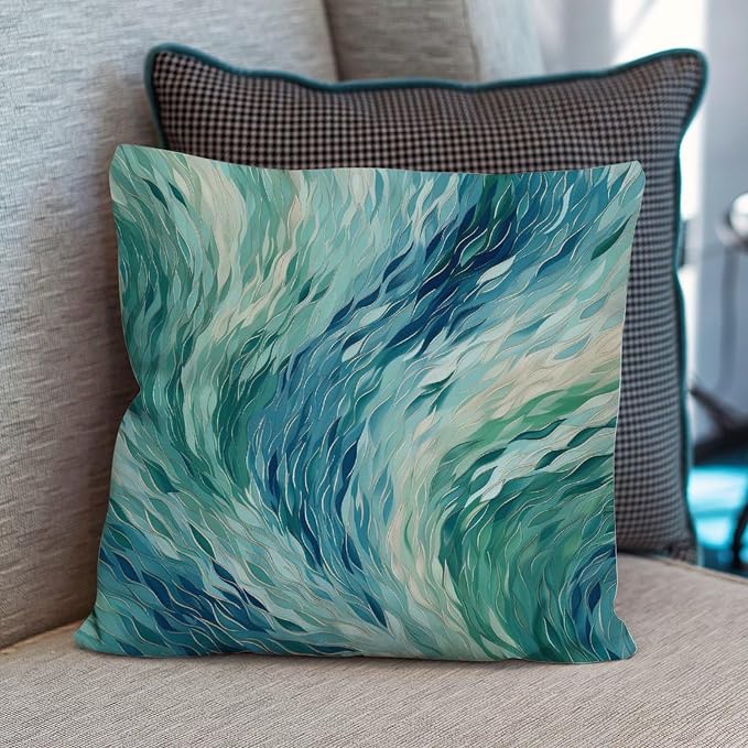 Pillowcase Make It Rain Fiesta Cushion Cover Modern Rainbow Teal Pillow Cover Accent Modern Decorative Pillow Covers for Bedroom Sofa Bench Porch 16x16 in
