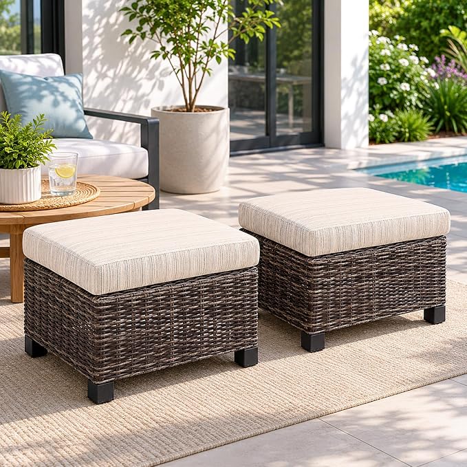 Wicker Patio Conversation Set, Outdoor Patio Chair Set with Deep Seating, Wide Armrests & Thick Cushions, All-Weather Outdoor Furniture Set for Patio, Porch, Deck & Backyard