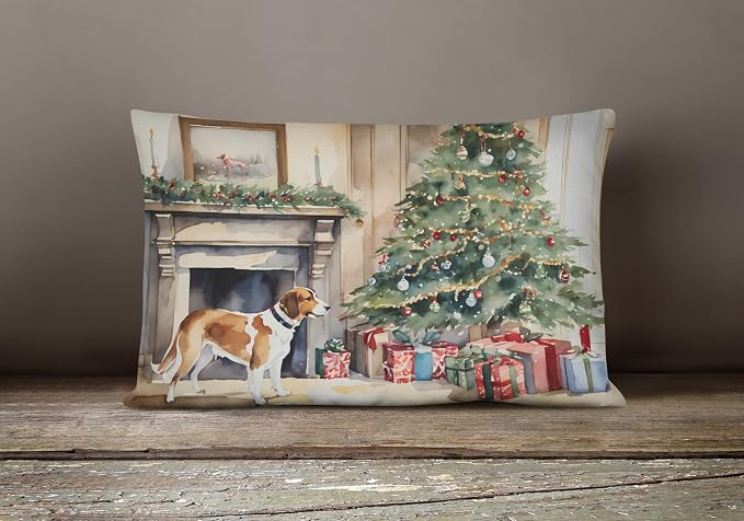 Caroline's Treasures DAC2652PW1216 English Foxhound Cozy Christmas Throw Pillow Machine Washable, Indoor Outdoor Decorative Pillow for Couch, Bed or Patio, 12HX16W