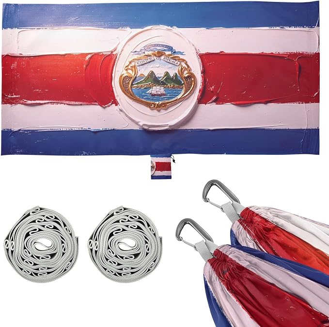 Costa Rica Flag Blue Red Outdoor Hammock with Hanging Rope Backyard Hammock for Outside Patio Garden