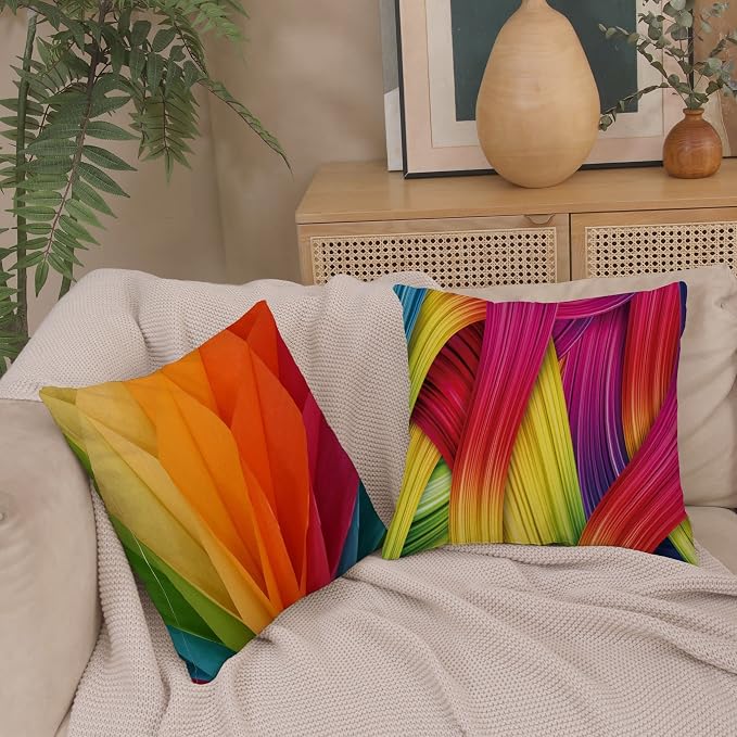 18 x 18 inches Rainbow Colorful Cushion Covers Abstract Crayon Throw Pillow Case Cover Set of 4 (Colorful) for Sofa Car Cousion Bed