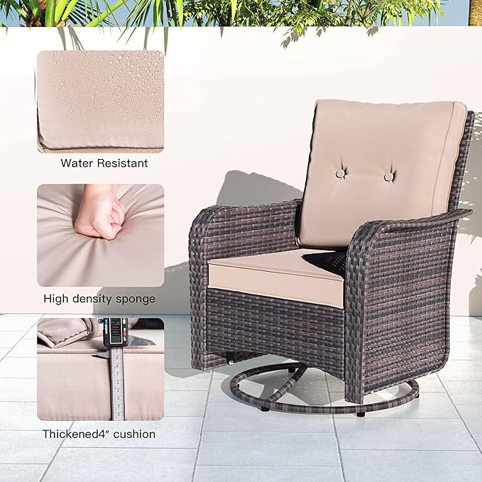 Kullavik 9 Pieces Outdoor Patio Furniture Set,PE Wicker Rattan Sectional Sofa Patio Conversation Sets with Tempered Glass Table,Swivel Rocking Chairs Set,Sand