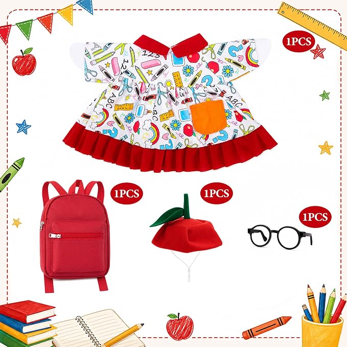 4 Pcs Back to School Porch Goose Outfits, Classroom Student Goose Clothes Set Includes Hat Skirt Backpack and Glasses, Funny School Goose Costume for 23"H Statue Outdoor Garden Yard Patio Lawn Decor