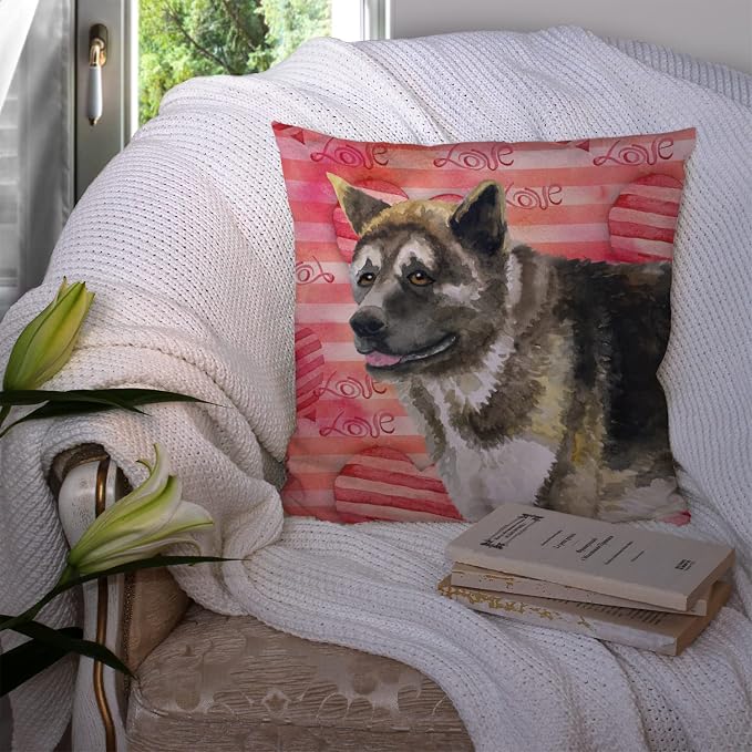Caroline's Treasures BB9756PW1414 American Akita Love Fabric Decorative Pillow, Red Machine Washable, Indoor Outdoor Decorative Pillow for Couch, Bed or Patio, 14Hx14W