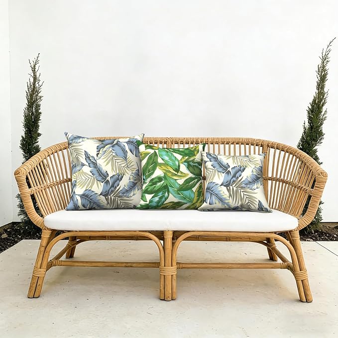 Outdoor Pillows with Insert 18x18 Inch, Waterproof Throw Pillow for Patio Furniture, Decorative Back Cushion for Garden Home Sofa Office Chair, Set of 2, Lush Leaf Jungle