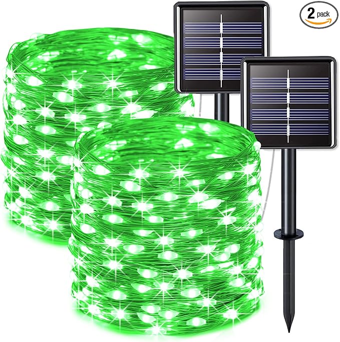 JMEXSUSS 2 Pack Solar Fairy Lights, 33ft 100 LED Green Halloween Lights | Outdoor Waterproof, 8 Modes Solar String Lights for Outside Patio Garden Party Tree Christmas Halloween Decorations
