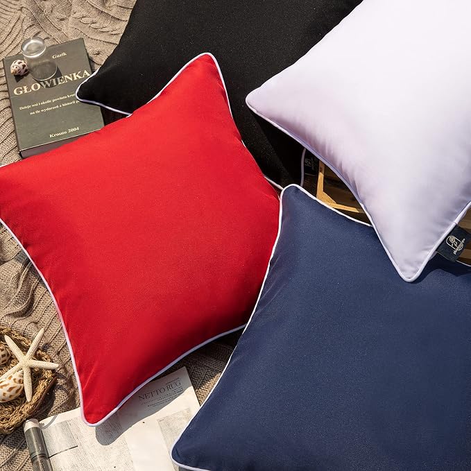 Phantoscope Pack of 2 Outdoor Waterproof Solid Throw Decorative Pillow Cover Decorative Square Outdoor Pillows Cushion Case Patio Pillows for Couch Tent, Dark Blue 12x20 inches 30x50 cm