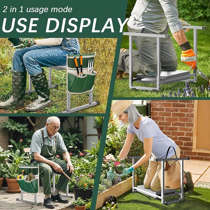 Garden Kneeler and Seat, 10.2" Stable and Save Anti-Tipping with Handle | Multifunctional Gardening Stool for Seniors Kneeler Bench, Gardening Gifts for Women, Seniors Grandparents, Gray