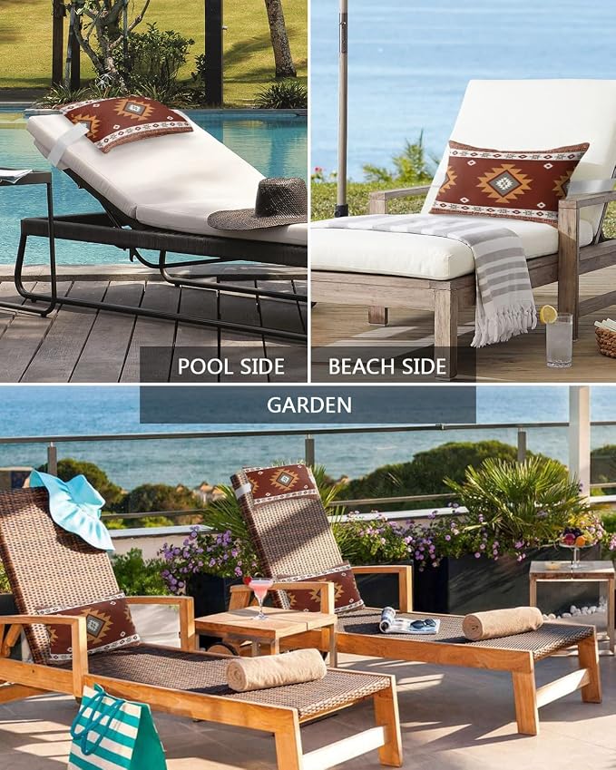 Outdoor Pillows Covers with Inserts Bohemian Geometric Tribal Style Colorful Bold Design Waterproof Pillow with Adjustable Strap Throw Pillows for Patio Furniture Recliner Lounge Chair, 11"x16", 1PCS