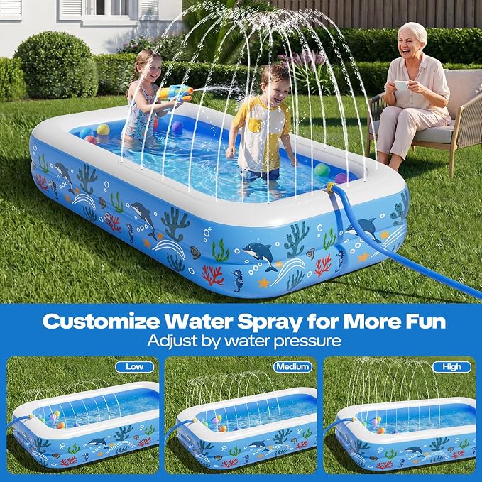 Verdenu Kiddie Pool with Sprinkler, Inflatable Baby Pool with Canopy and Soft Cushioned Floor, Toddler Pool Ball Pit for Backyard, Outdoor/Indoor Play