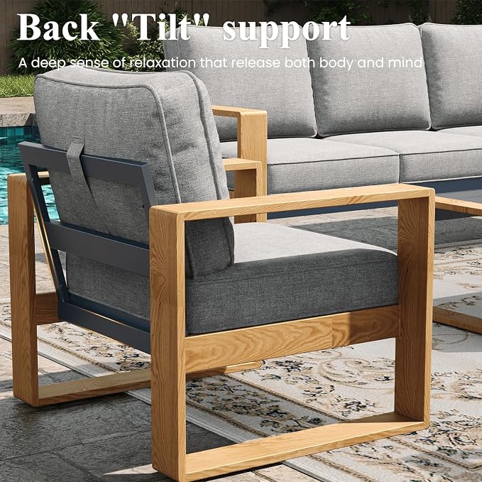 LayinSun Aluminum Patio Furniture Set 2 Seat Loveseat, Oversized Seat with Hight Back, Outdoor Conversation Sets for Porch, Balcony, Deck