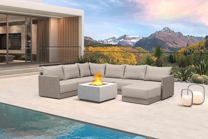 PURPLE LEAF 7 Pieces Patio Conversation Sets with Ottoman All Weather Outdoor Couch Sectional Set with Cushion Small Conversation Set for Garden Poolside Backyard Beige