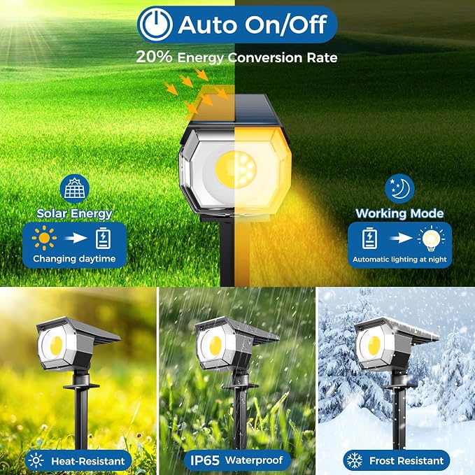 6 Pack Solar Spot Lights Outdoor Waterproof, Landscape Spotlights | Warm White, Solar Powered, Auto On/Off, Lighting for Outside Pathway Yard Lawn Flag Garden Walkway Pathway
