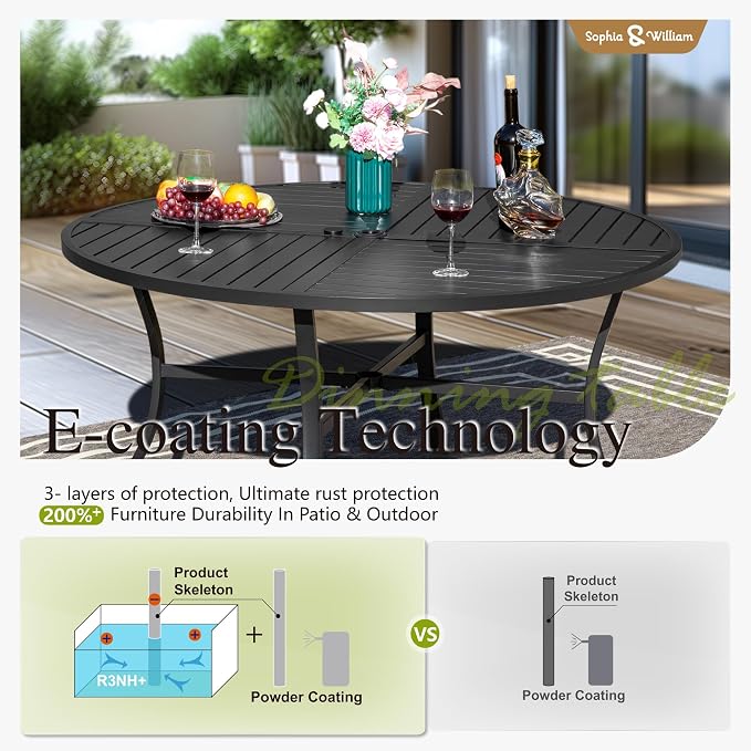 Sophia & William 5 Pieces Round Patio Dining Set for 4, 42" Diam Round Outdoor Table with Umbrella Hole, 4 Rattan Chairs with Cushion, All Weather Patio Table and Chairs Set for Outside