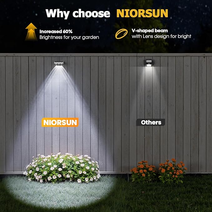 NIORSUN Solar Fence Lights,16 Pack Solars Deck Light,RGB Color,Outdoor Bulb Waterproof Led IP65,Outdoor Fence Light,Power Patio Lamp with Lenses for Outside/Backyard/Railing/Yard(Black)