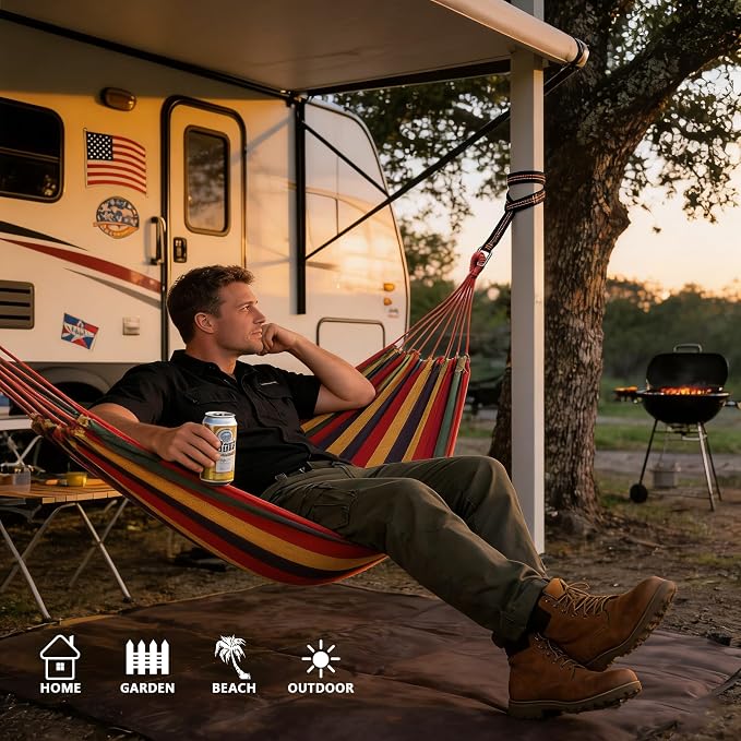 Outdoor Amacas Garden Camping Hammock Portable for Patio Yard Porch Travel | Hammock Nylon Hiking Beach Backpack Survival Travel- Up to 300lbs with Tree Straps