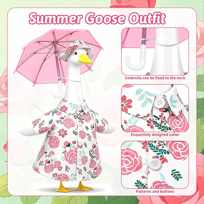 3 Pcs Set Raincoat Goose Outfits Costume, Summer Lawn Porch Goose Outfit | Goose Clothes with Umbrella & Hat for Outdoor Patio Garden Yard Decorations