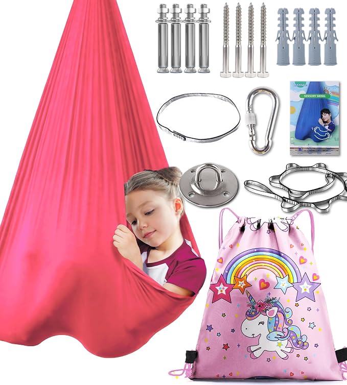 Indoor Therapy Sensory Swing, Special Needs Joy Cuddle Ceiling Snuggle Swings, Outdoor Room Adjustable Fabric Hammock, Sensory Integration, Autism, ADHD, Aspergers, Kids Boy Girl Children Teens Gift