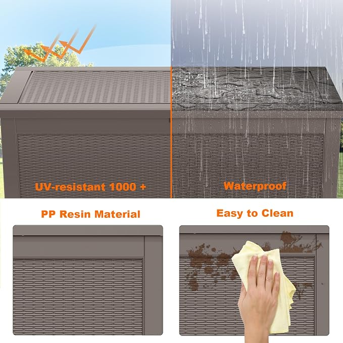 320 Gallon Outdoor Storage Box Waterproof, Resin Lockable Deck Box with Lid, Large Capacity Weatherproof Container for Patio Furniture Pool Accessories, Cushions(Grey, 320 Gallon)