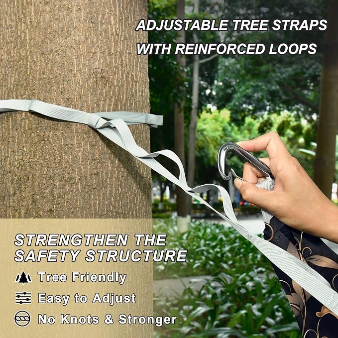 Camping Hammock Outdoor Hammocks for Outside Navy Gold Flower Beach Trees Portable Lightweight with Pockets Tree Straps Indoor