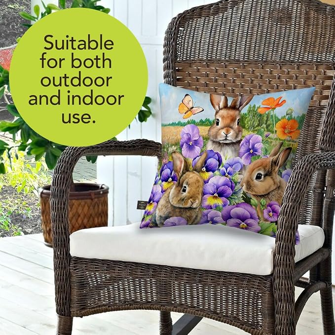 Briarwood Lane Spring Indoor/Outdoor Pillow 17x17 Spring Bunny Trio for Spring Pillow