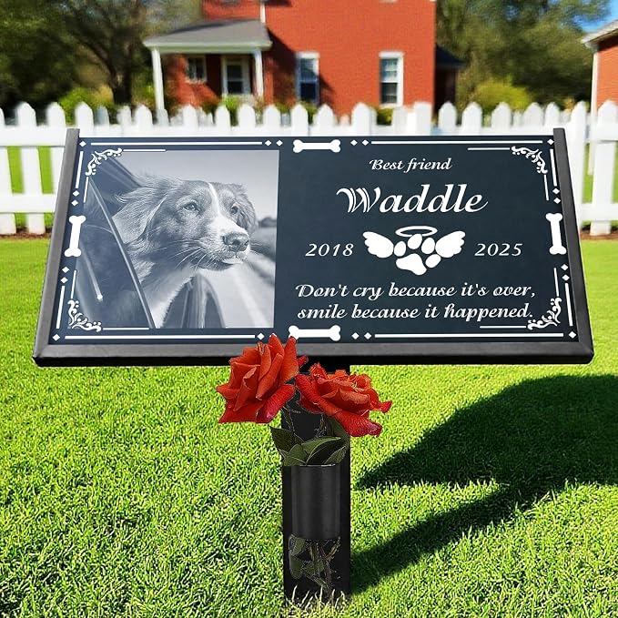 Pet Headstones for Dogs - Natural Granite Personalized Memorial Stone for Animal, Dog, Cat Grave Markers Funerary Tombstone with Photo Outdoor