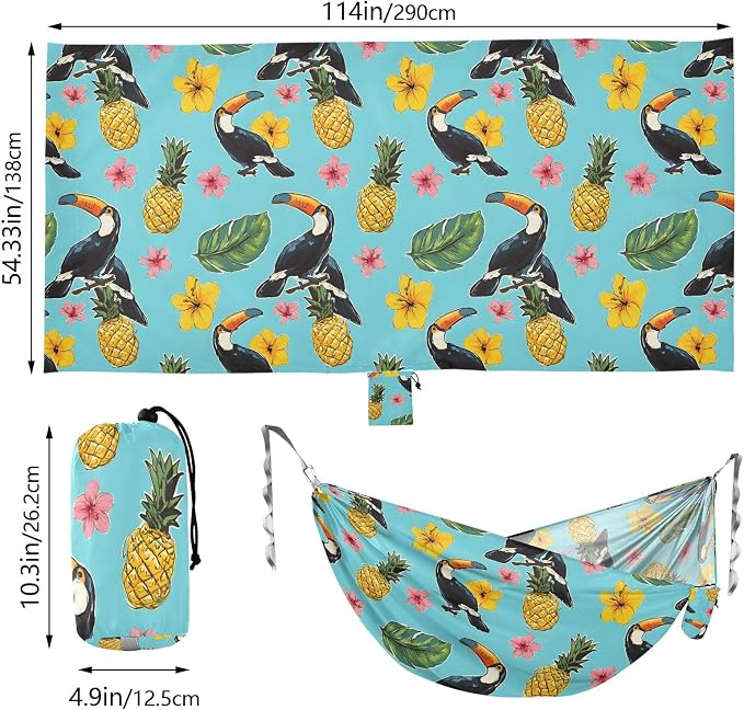 Camping Hammock Outdoor Hammocks for Outside Toucan Hibiscus Flower Beach Trees Portable Lightweight with Pockets Tree Straps Indoor Small
