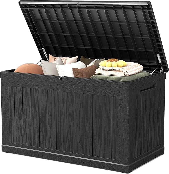 Skepphlay 230 Gallon Deck Box Extra Large, Outdoor Storage Box Lockable, Patio Storage Box Waterproof and UV Resistant, 1000lbs Load Capacity for Garden, Patio, Pool (Black)