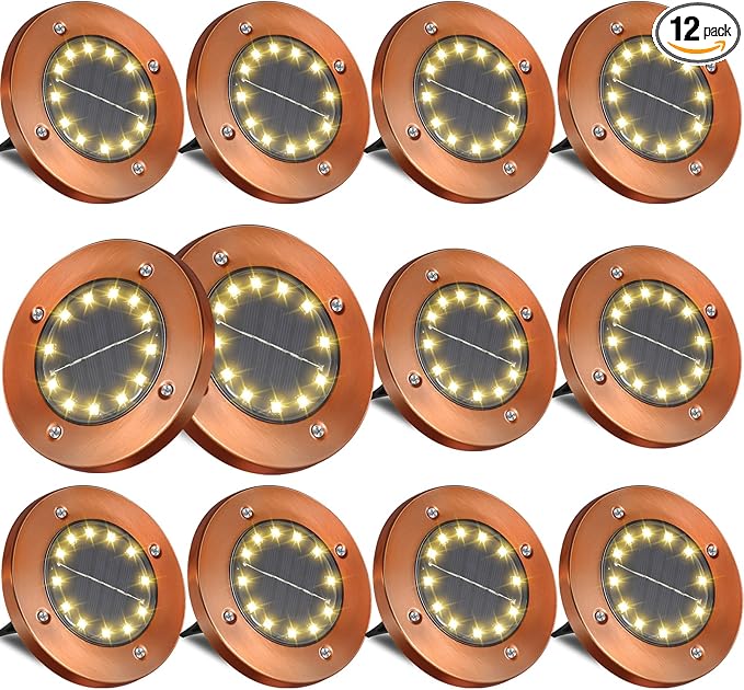 HOFLYW Outdoor In-Ground Lights Disc Outdoor Garden In Ground Landscape 12 Pack 12 led for Pathway Yard Patio Walkway(Bronze, 12 Pack)