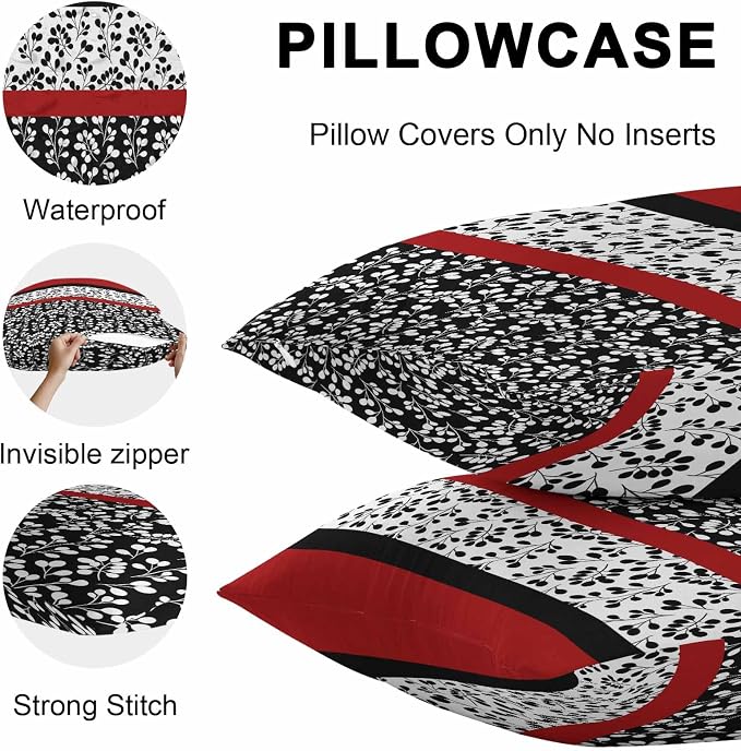 Black Red Outdoor Pillow Covers 24x24 Inch Throw Pillow Covers Set of 2 Waterproof Decorative Pillow Cases Garden Floral Stripe Aesthetic Flower Boho Cushion Covers for Patio Furniture Garden Couch