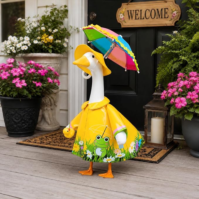 GJL Raincoat Porch Goose Outfits Fit 23 Inch Plastic Cement Goose Statue, Lawn Goose Clothes Set with Umbrella and Hat for Spring Summer Outdoor Yard Garden Decor
