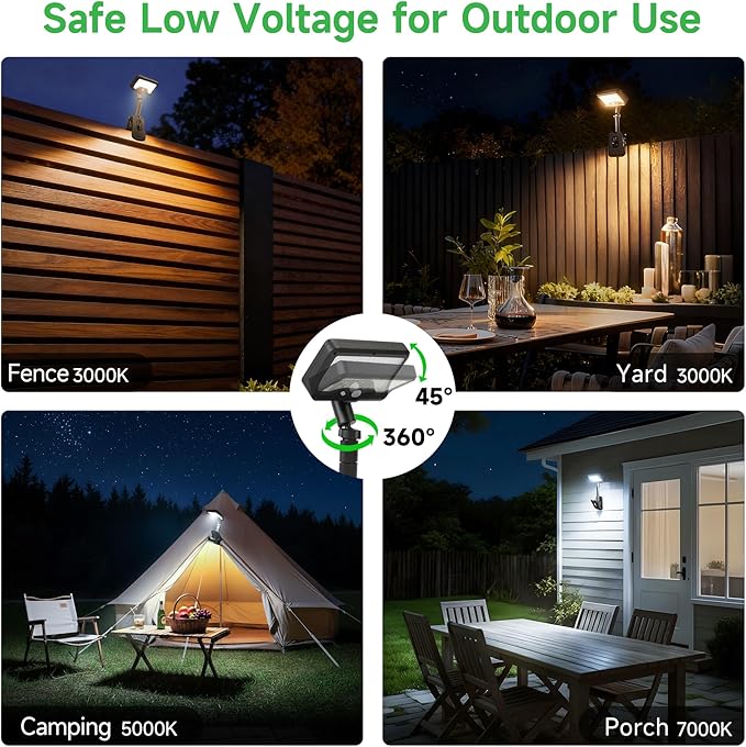 Clip On Fence Solar Lights, 3CCT Motion Sensor Fixture, 600LM 1500mAH Type-C USB & Solar Powered, IP65 Waterproof with Remote for Porch, Tree, Camping - Black (4-Pack)