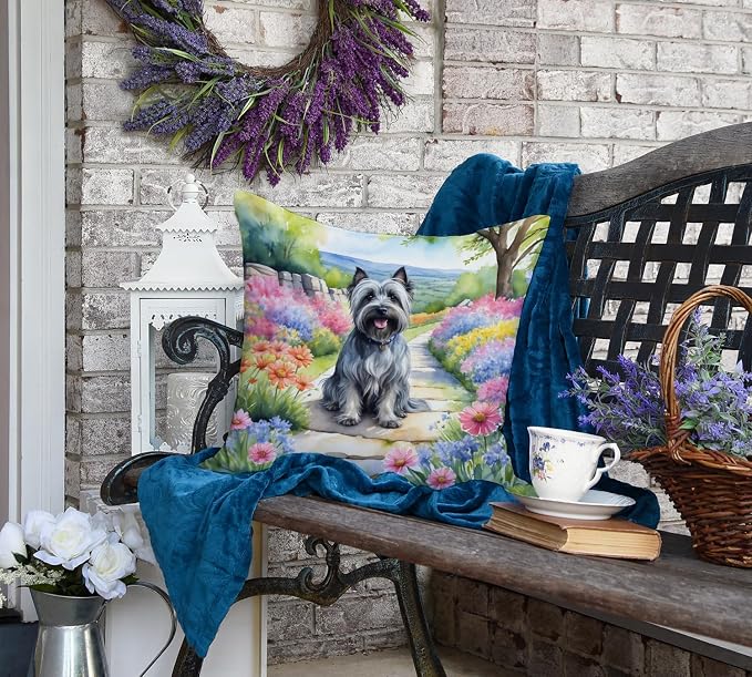 Caroline's Treasures Skye Terrier Spring Path Throw Pillow Machine Washable, Indoor Outdoor Decorative Pillow for Couch, Bed or Patio, 18Hx18W