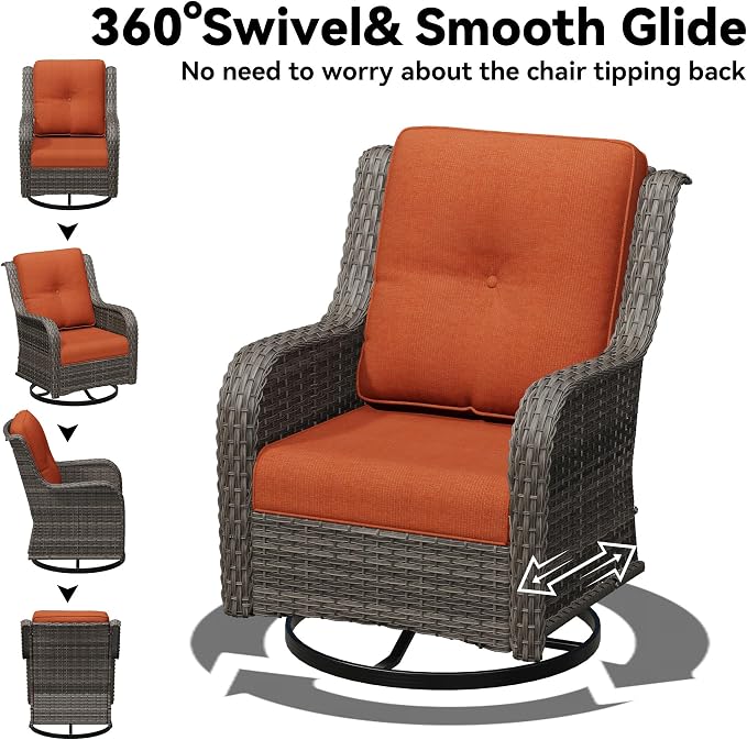 5 Piece Outdoor Wicker Patio Furniture Set, Outdoor Swivel Rocker Patio Chairs Set with Thickened Olefin Cushions, High Back and Deep Seating, Hand-Woven PE Rattan for Porch, Deck