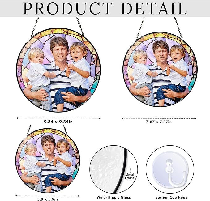 Custom Photo Stained Glass Window Hanging Suncatcher 2026, Personalized Family Photo Sun Catcher Gift for Dad, Custom Father's Day Window Decor for Father, Grandpa, Grandfather