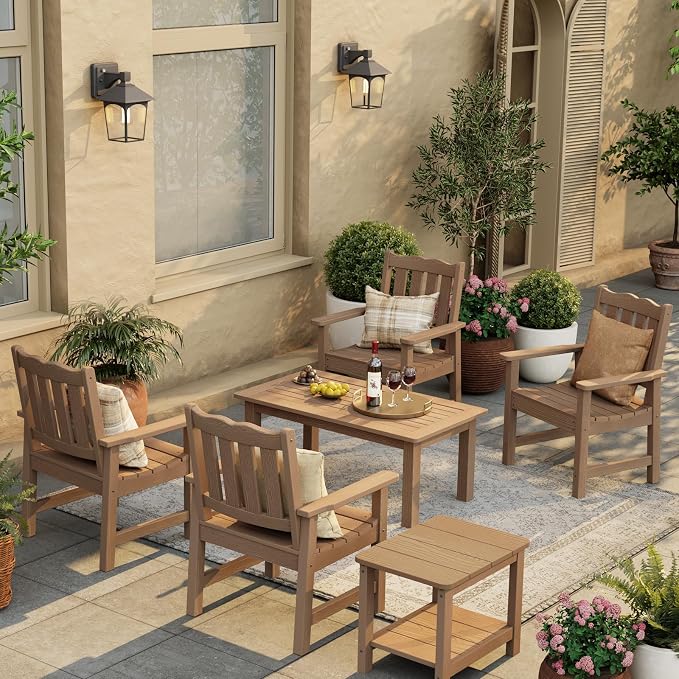Stoog All-Weather Garden Bench & Chairs Set, 3-Piece Patio Furniture Set, Include 2 Outdoor Chairs and 1 Outdoor Bench, Teak
