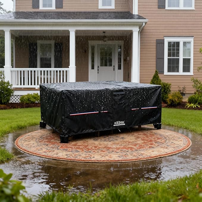 Patio Furniture Covers,Outdoor Furniture Cover Waterproof,600D Rectangular Patio Heavy Duty Table Cover,Outdoor Dining Table and Chair General Purpose Furniture Covers 76"L x 54"W x 28"H-Black