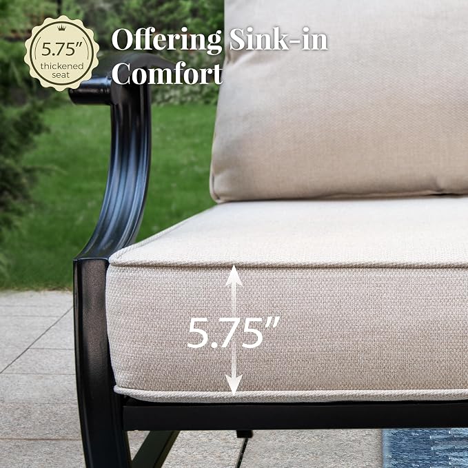 MIXPATIO Patio Furniture Set with Fire Pit Table, 5 Pcs Metal Outdoor Conversation Set, 4 Rocking Chairs with 5.75" Extra Thick Cushion and 28" Fire Pit Table for Backyard Deck, Beige
