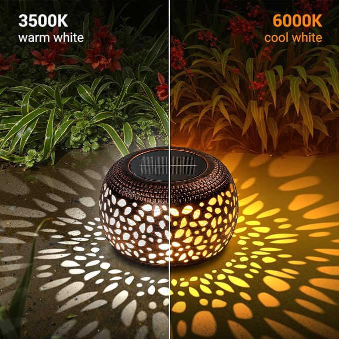 Solar Lanterns Outdoor Waterproof, 4 Pack Flower Petal Solar Garden Lights with 2 Lighting Colors, Vintage Metal Outdoor Patio Garden Decor - Unique Gifts for Women Mom Sisters Birthday