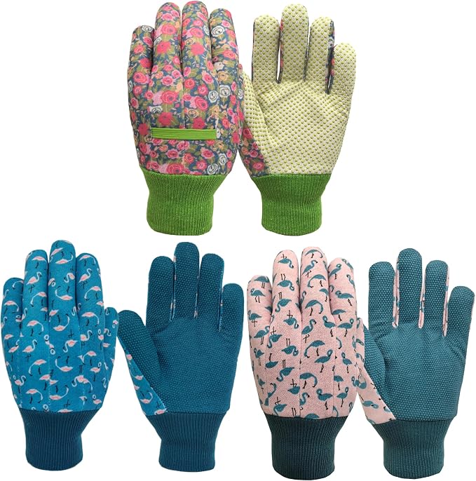 Gardening Gloves for Kids,Toddler,Children,Gift,Cute Pattern,Age3-8 | Canvas,Cute Floral Pattern,Anti-slip Dotted Palm,Soft Knit Wrist,Gardening Gift for Kid,Toddler,Daily Work,Outdoor Activities