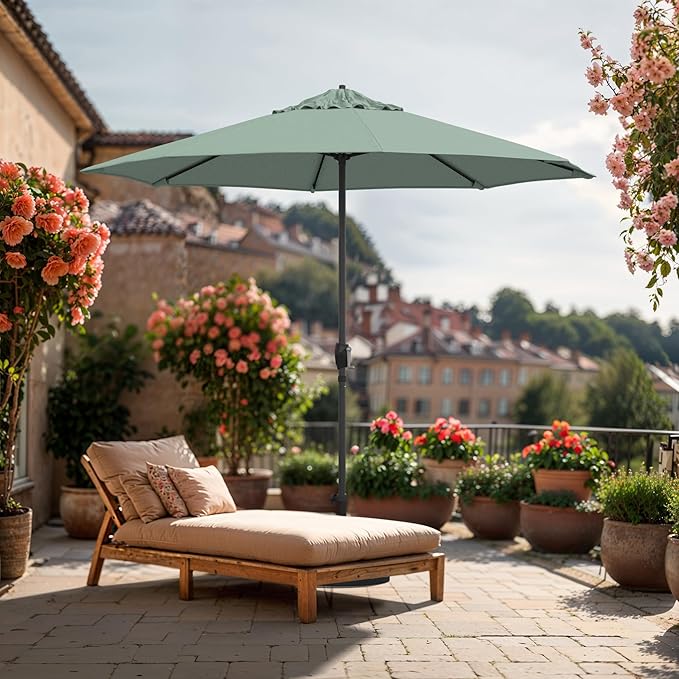 California Umbrella 10-Year Protection 9 Ft Outdoor Patio Umbrella, Pacifica Fade-Resistant Fabric, Auto-Tilt, Heavy Duty Aluminum Frame, 8 Reinforced Ribs for Pool or Deck, Bronze Pole, Spa