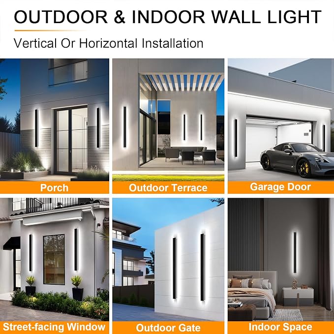AioTio Outdoor Wall Lights Exterior,2pack 31.5inch Black Outdoor Light Fixtures Wall Mount,Waterproof Modern Porch Lights Wall Sconce,Dimmable Long LED Linear Outside Lighting for Garage