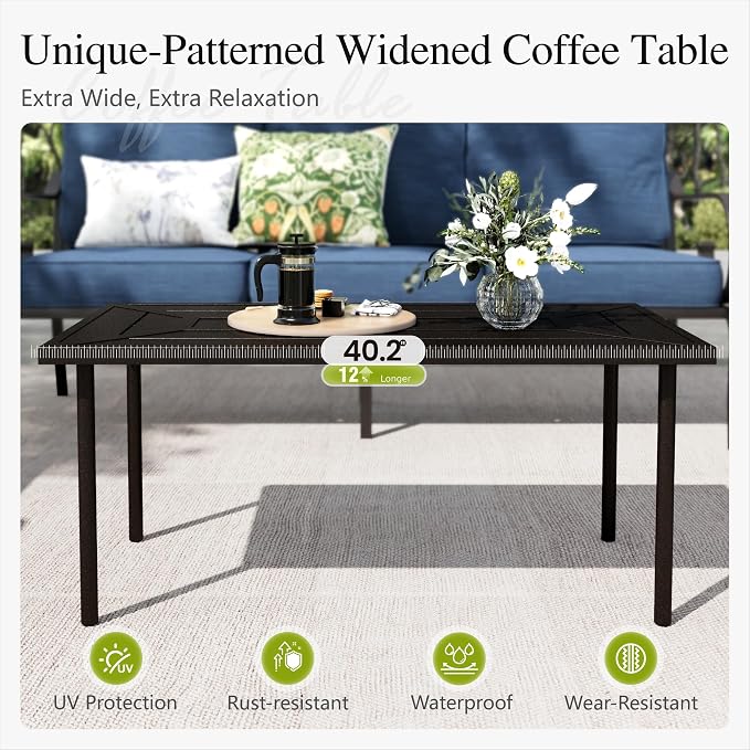 Sophia & William Patio Conversation Set for 7, 3-Seater Sofa, 2 Fixed Chairs, 2 Rocking Chairs and a Coffee Table, Metal Outdoor Furniture with 5.75" Extra Thick Cushions, Navy