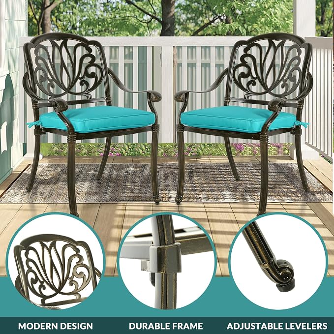 MEETWARM 9-Piece Outdoor Patio Dining Set for 8, All Weather Cast Aluminum Patio Funiture Table and Chairs Set- 94.5” Rectangular Table and 8 Cushioned Chairs for Garden, 2" Umbrella Hole, Ocean Blue